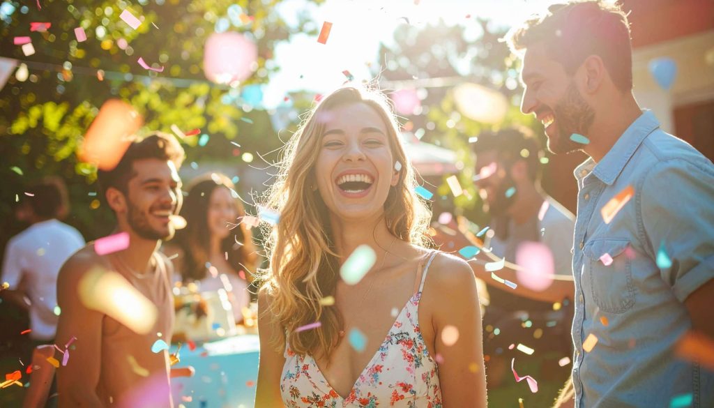 group of friends at a backyard birthday