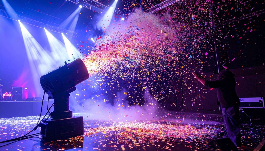 sleek electric confetti machine on a professional event stage setup