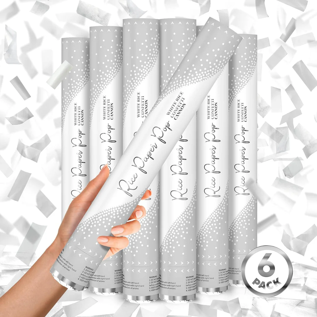 White RICE Paper Confetti Cannon – 16″